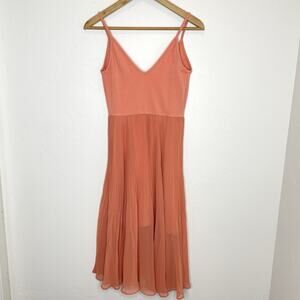 Wilfred Beaune Pleated Mini Dress Womens Small Orange Peach Bodysuit